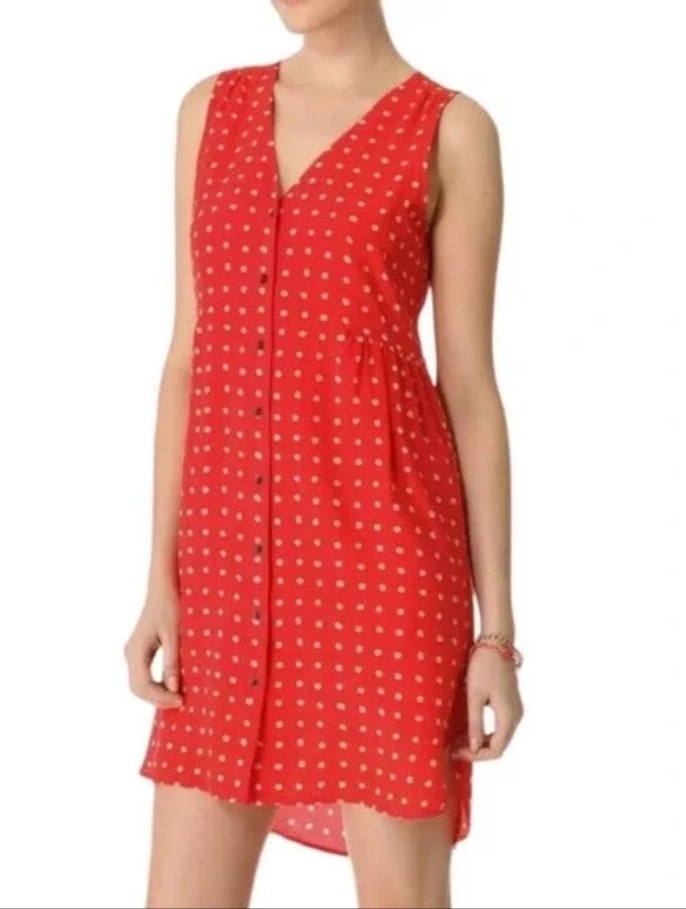 Madewell Odette Floral‎ Button Up Silk Sleeveless Dress Red ** Size L
